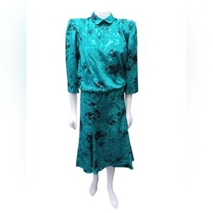 Joseph Ribkoff EUC Vintage Midi 3/4 Sleeve Green and Black Dress Size 9